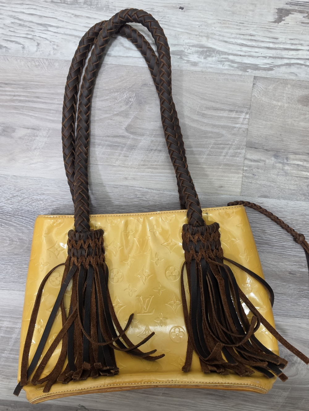 Vintage Revamped Louis Vuitton Yellow Vernis Leather Shoulder Bag - Picture 2 of 5